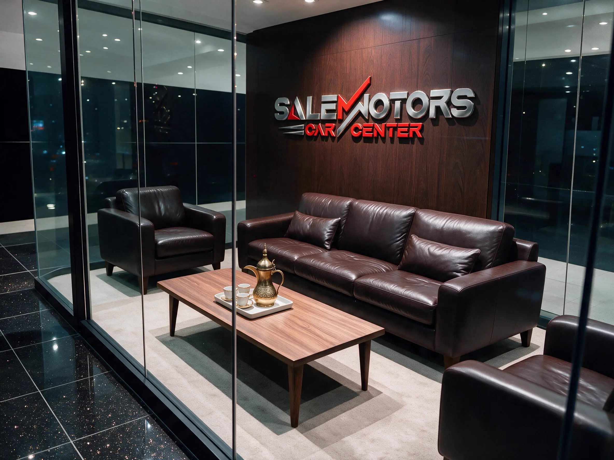 The customer seating area inside the Salem Motors showroom