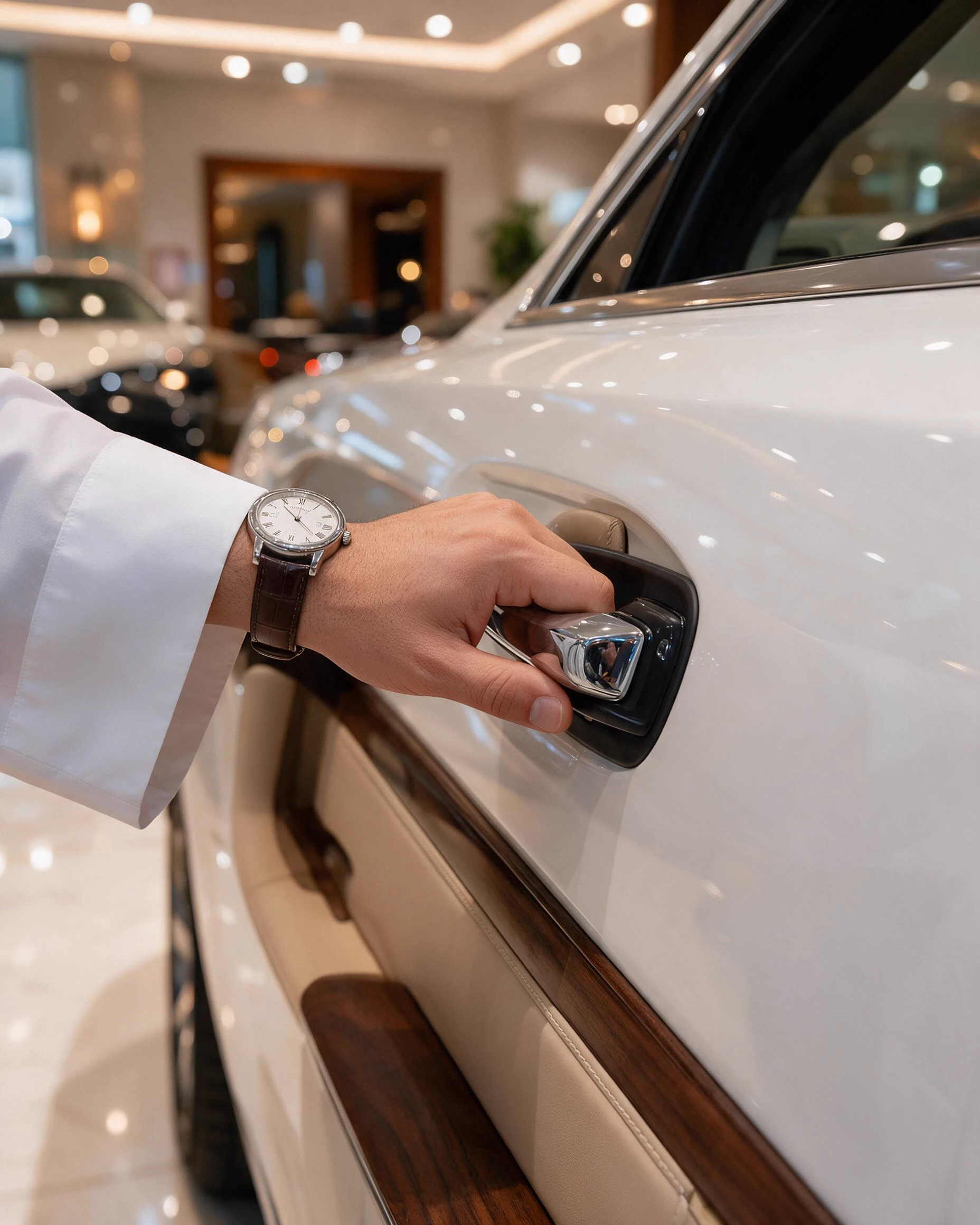 Close detail of a car on the Salem Motors showroom floor in Al Burhama, Bahrain