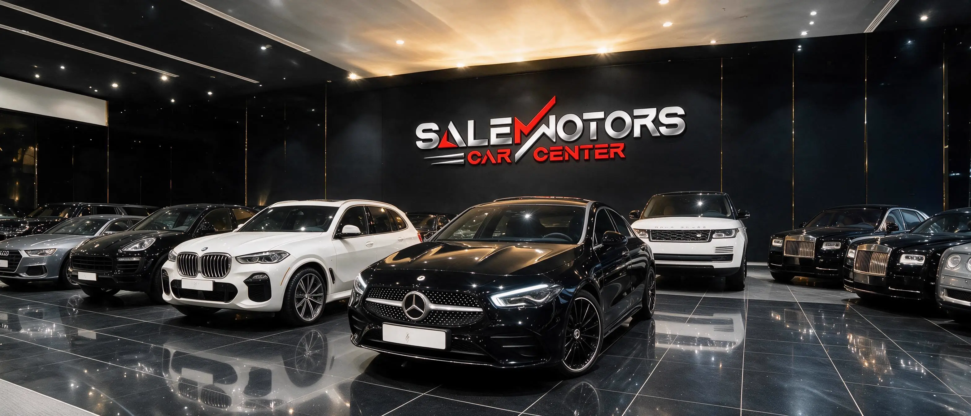 A row of pre-owned luxury cars on the Salem Motors floor